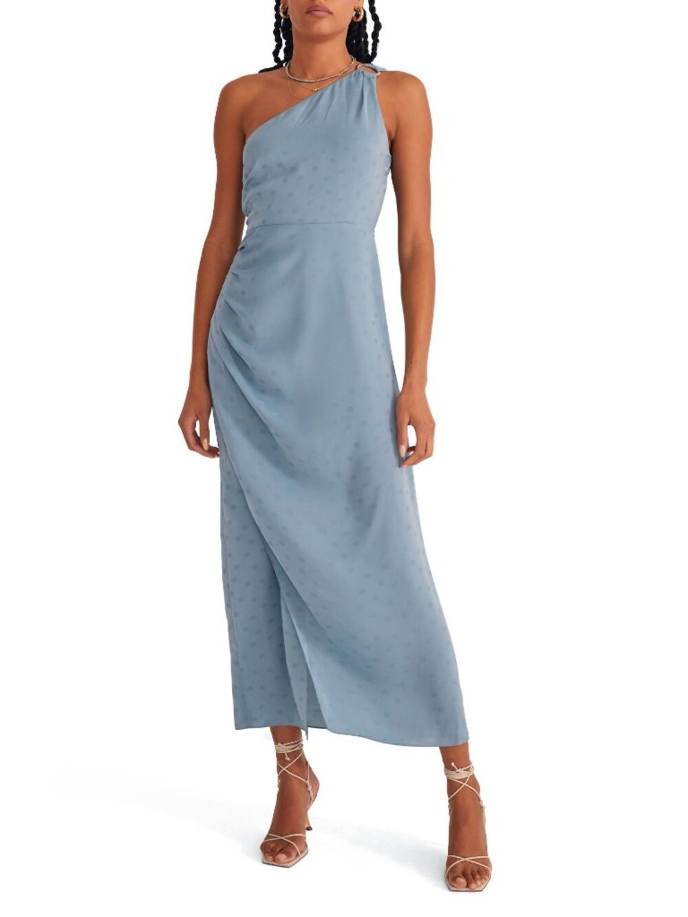 🆕FAVORITE DAUGHTER The Singles Table One Shoulder Gown Dress Polka Dot Blue 2 - Picture 3 of 16